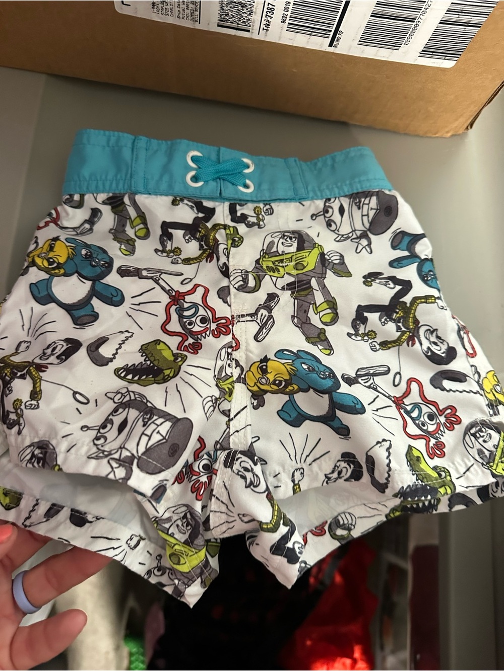 Disney Boys Toy Story White Printed Shorts with Turquoise Waistband